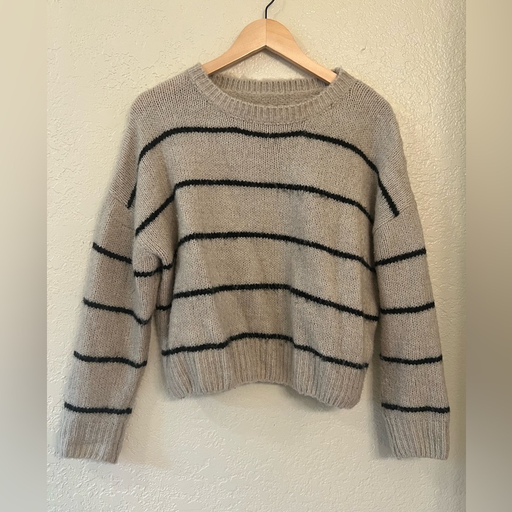 Striped Beige and Black Women's Sweater. Size S